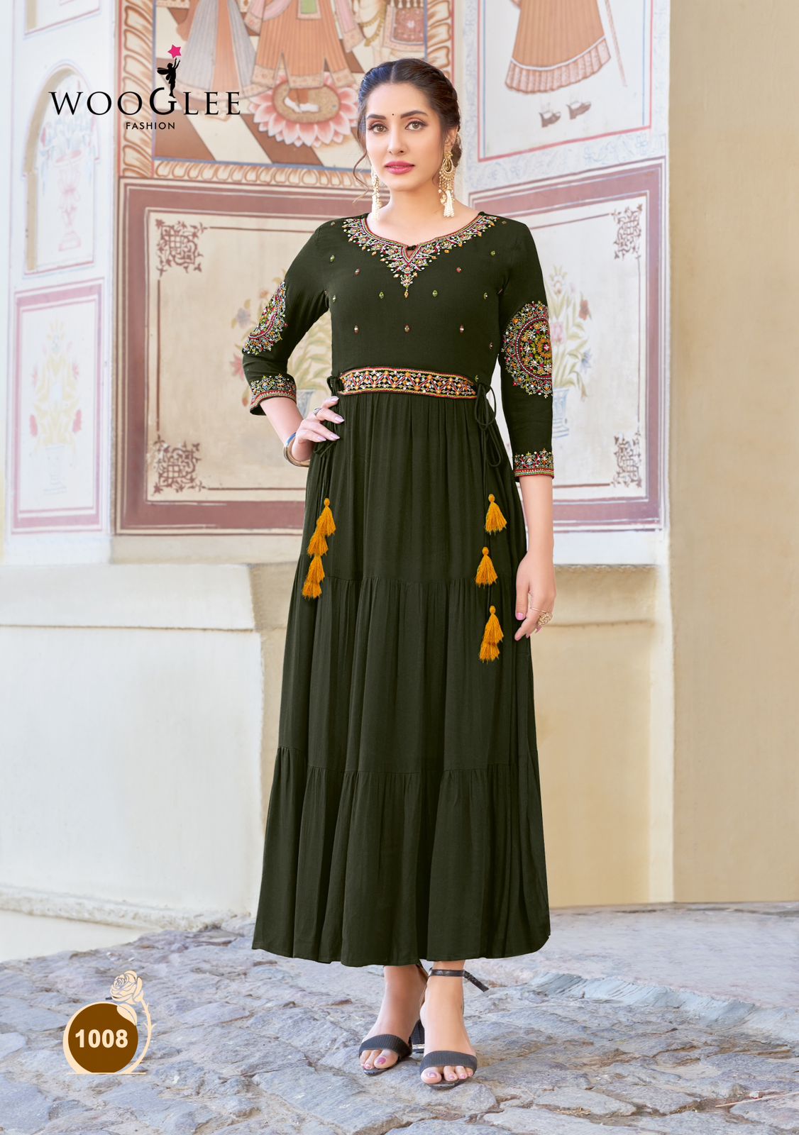 Nirja Vol 2 By Wooglee Designer Rayon Embroidered Long Kurtis Wholesale Price In Surat
